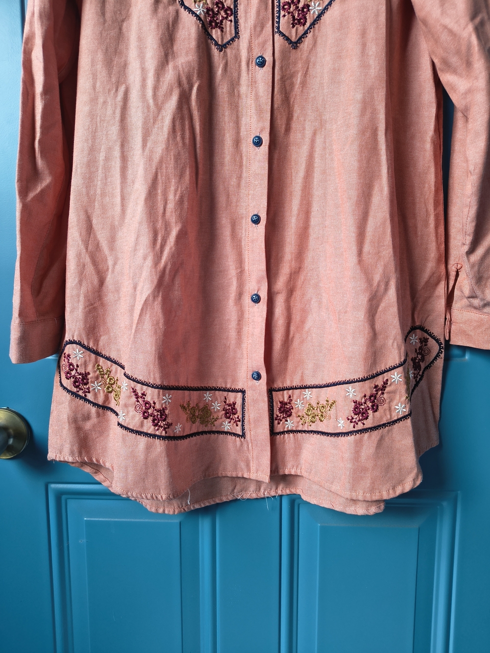 Peach Embroidered Button-Front Tunic - Picture 8 of 14